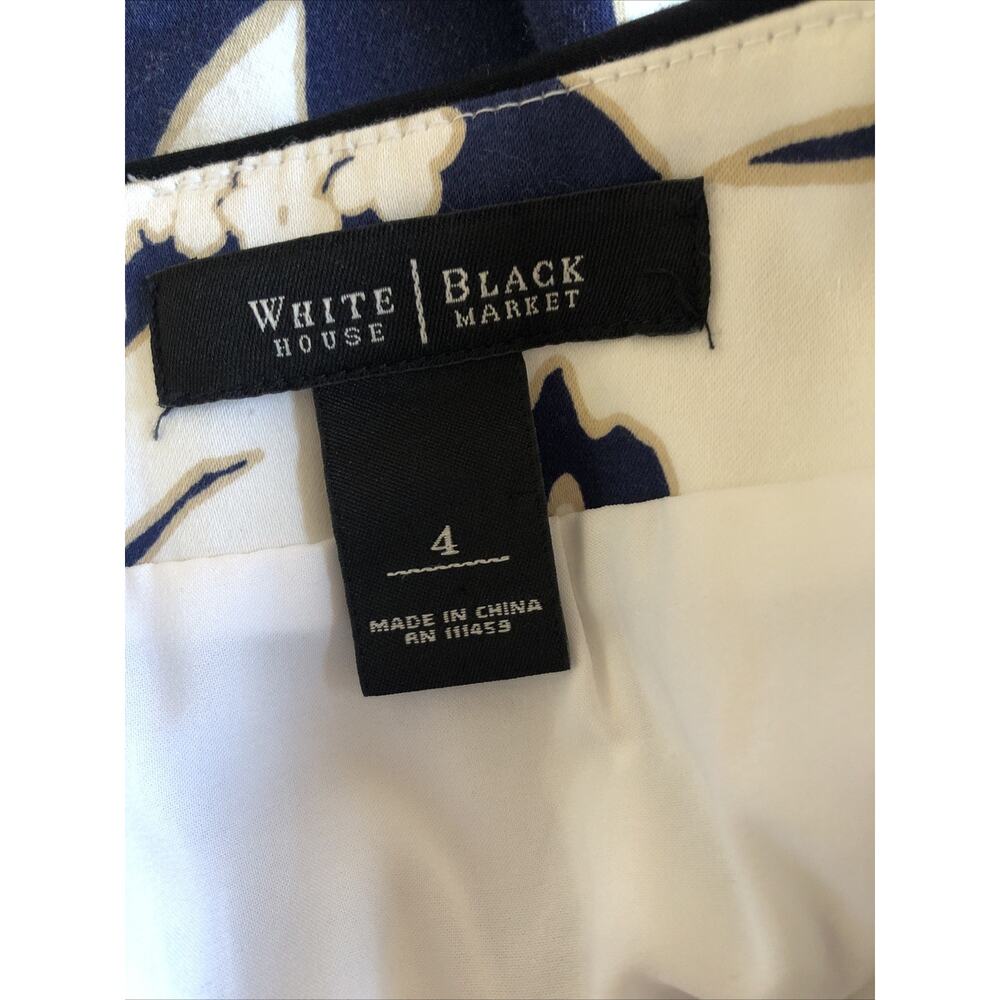 White House Black Market Black Navy Blue White Floral Pencil Skirt Size 4 Lined - Picture 6 of 7